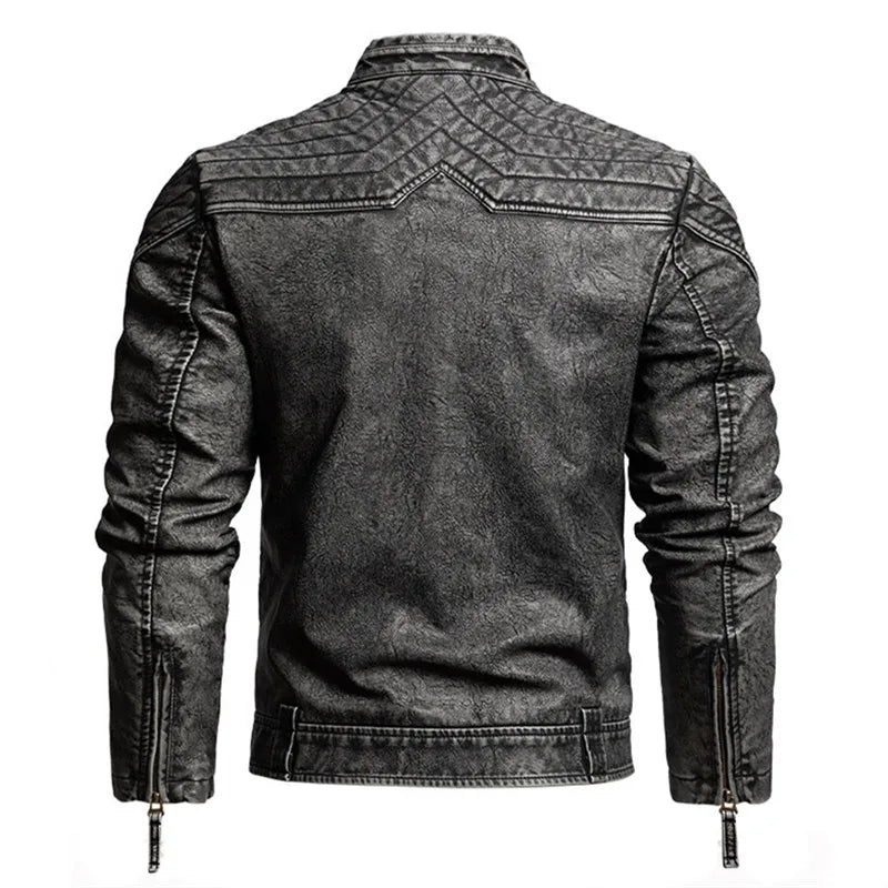 FZ Men's PU Leather Vintage Moto Biker Stand Collar Outwear Jacket