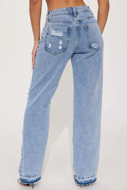 FZ Women's Streetwear Cutout Ripped Hollow Out Wide Leg Denim Pants - FZwear