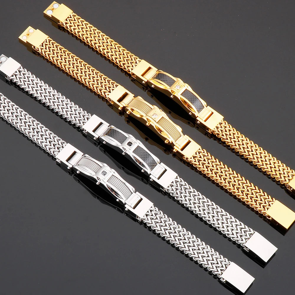 FZ 12MM Wide Stainless Steel Square Franco Link Magnet Clasp Bracelet DSers