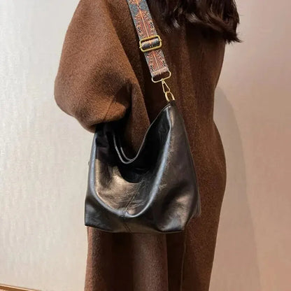 FZ Vintage PU Leather Shoulder Sling Wide Strap Bucket Crossbody Bag