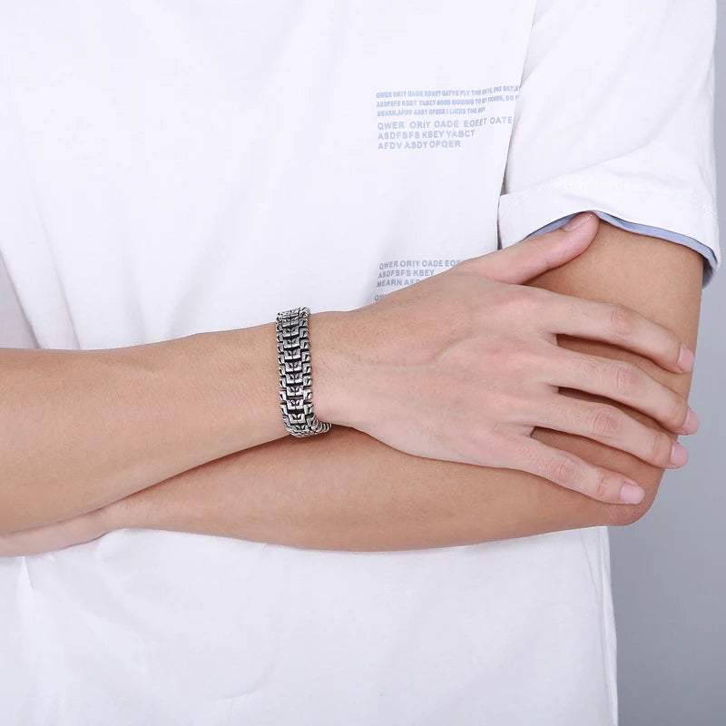 Fz Vintage Chain Link Multi-Size Punk Stainless Steel Motorcycle Bracelets - FZwear