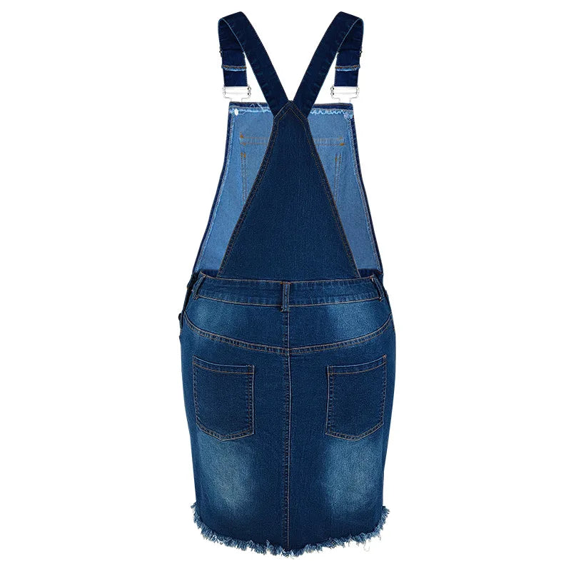 FZ Women's Plus Size Streetwear Ripped Raw Hem Overall Denim Dress