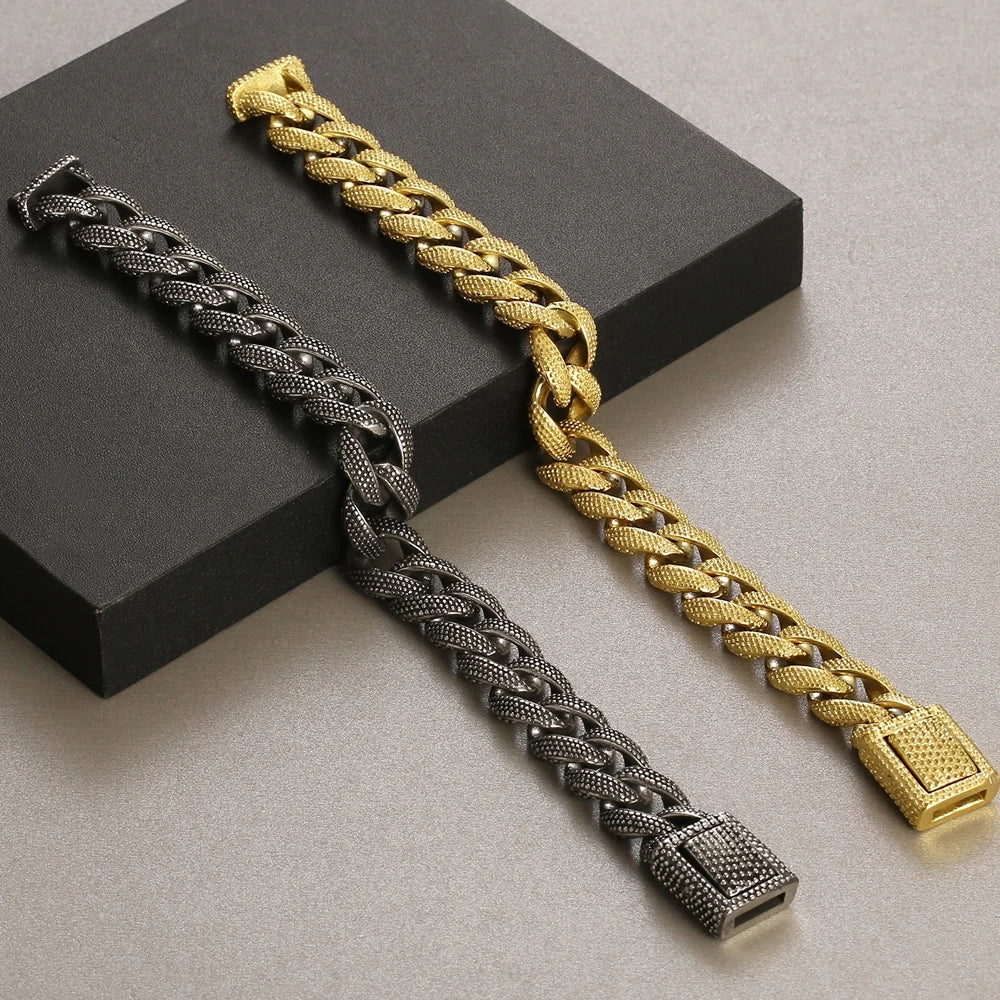 FZ Vintage Black Stainless Steel Curb Cuban Link Bracelet - FZwear