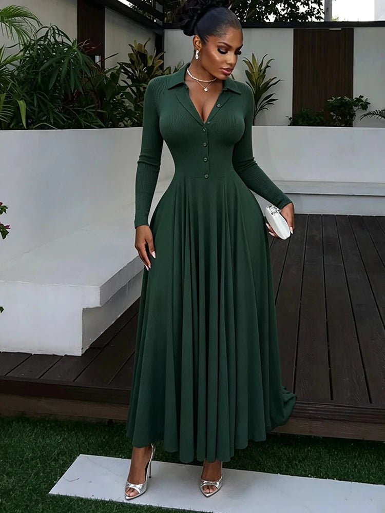 FZ Women's Ribbed Knit Slim Fit Flare Maxi Dress