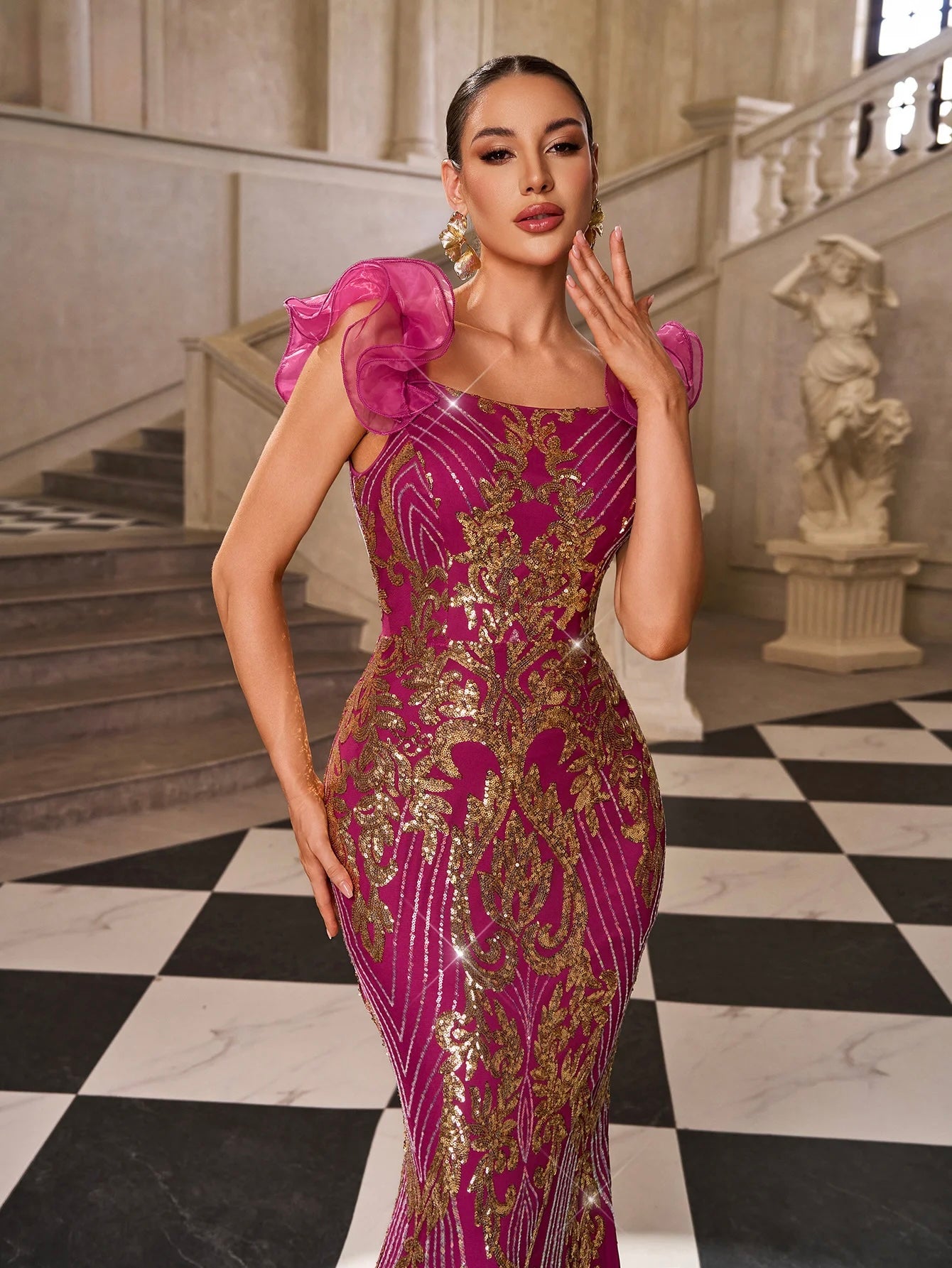 FZ Women's Sequin Mermaid Maxi Evening Dress