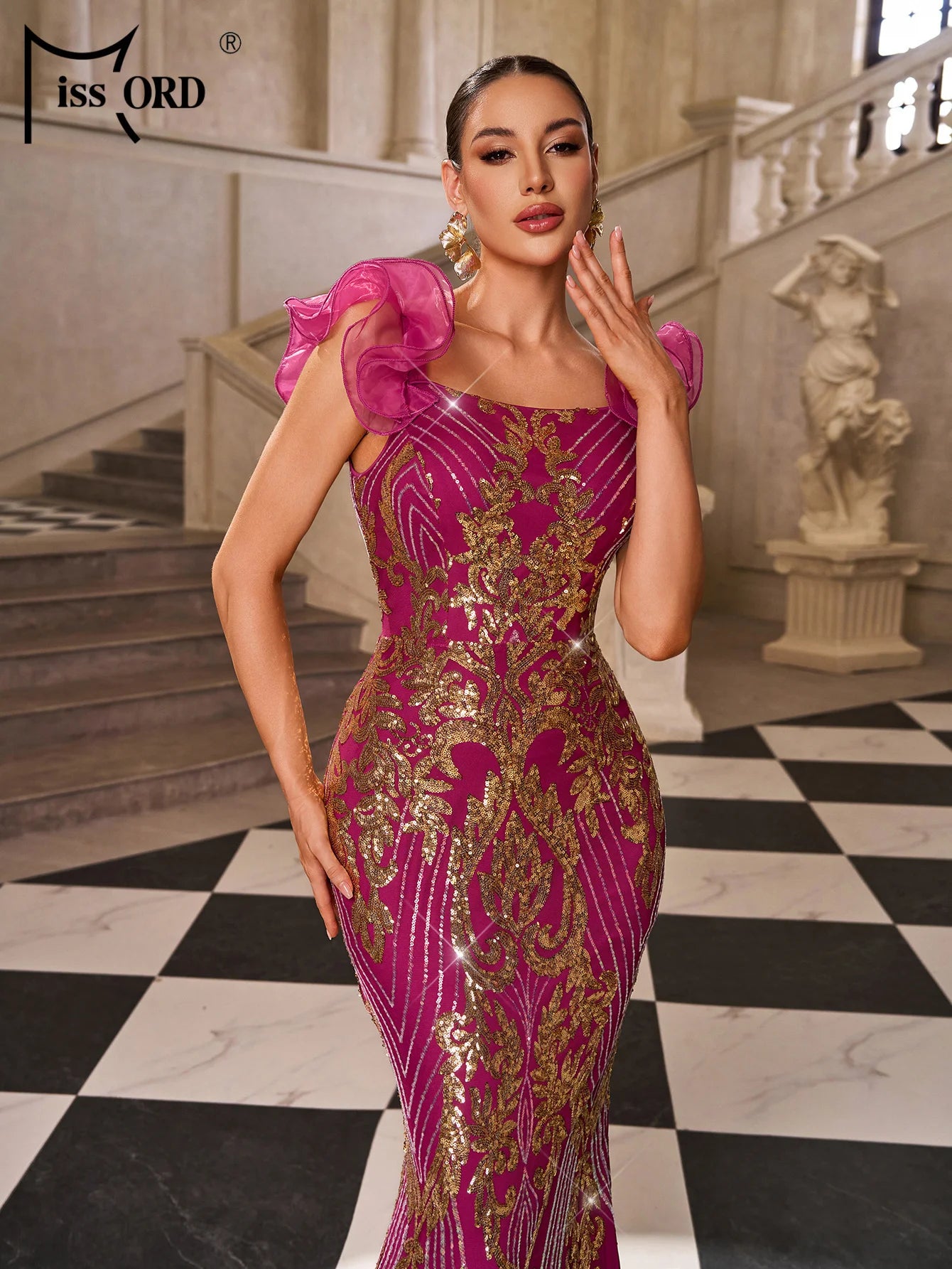 FZ Women's Sequin Mermaid Maxi Evening Dress