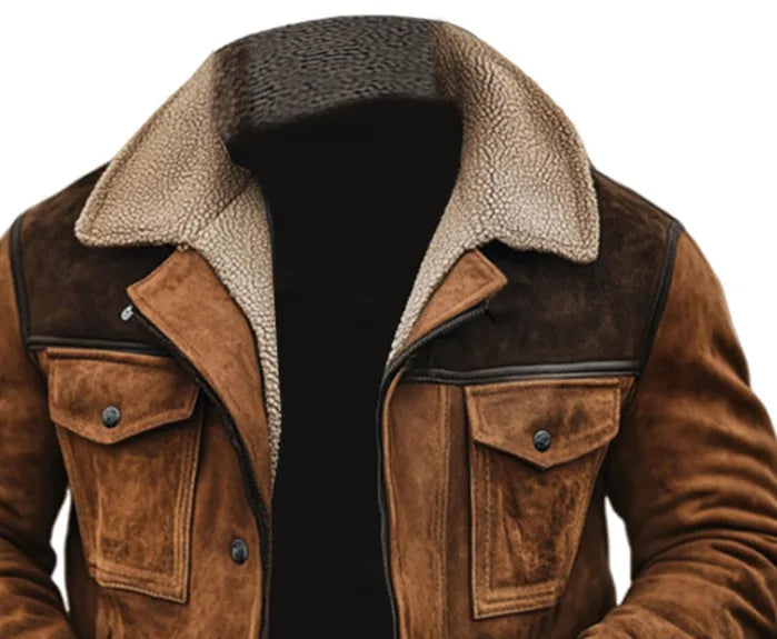 FZ Men's Vintage Patchwork Turn Down Collar Trench Coat Jacket