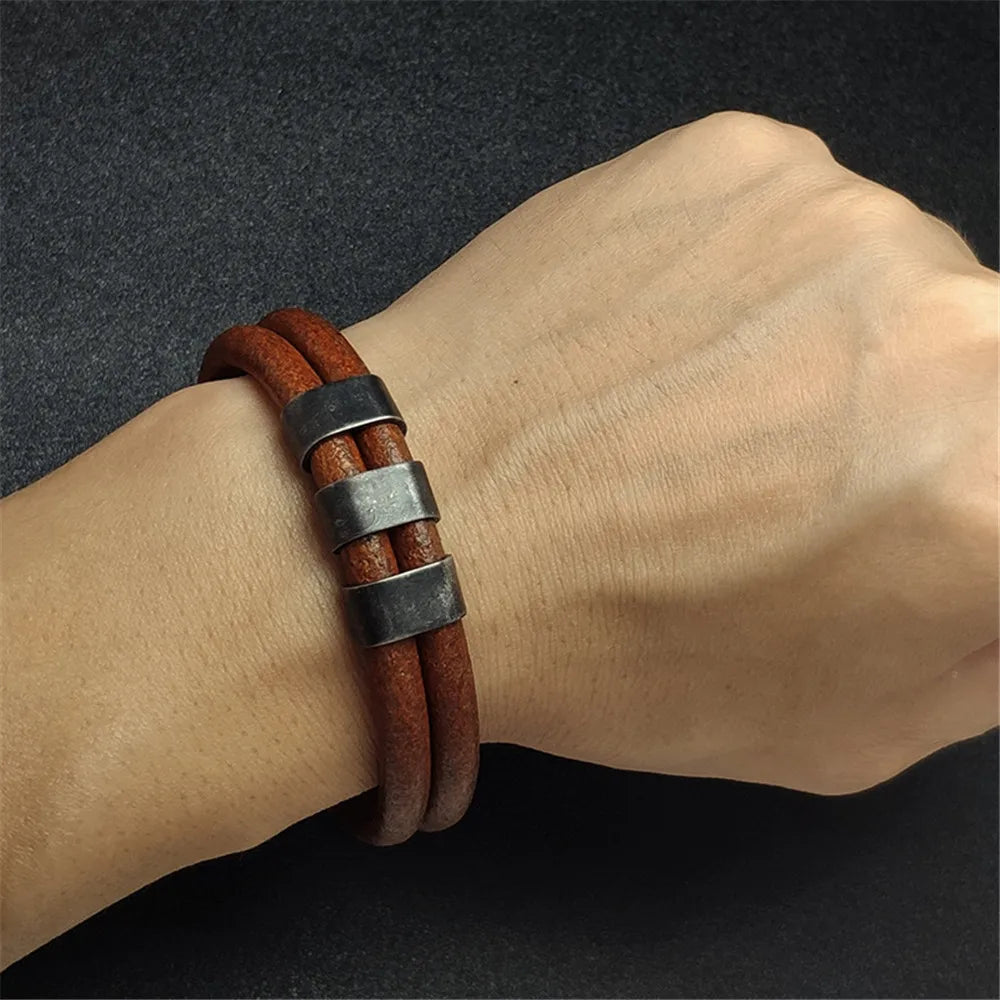 FZ Vintage Oxidized Double Strand Cowhide Bracelet