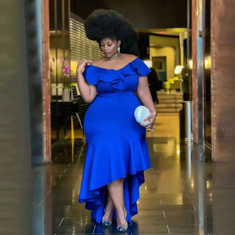 FZ Women's Plus Size Strapless Ruffles Maxi Evening Dress