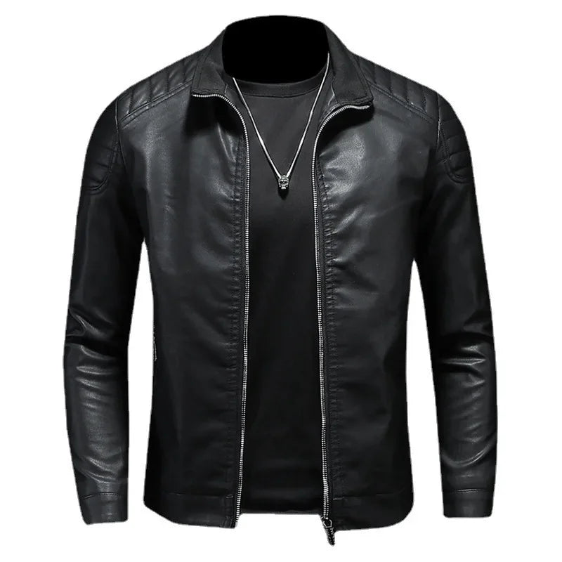 FZ Men's Stand-up Collar PU Leather Jacket