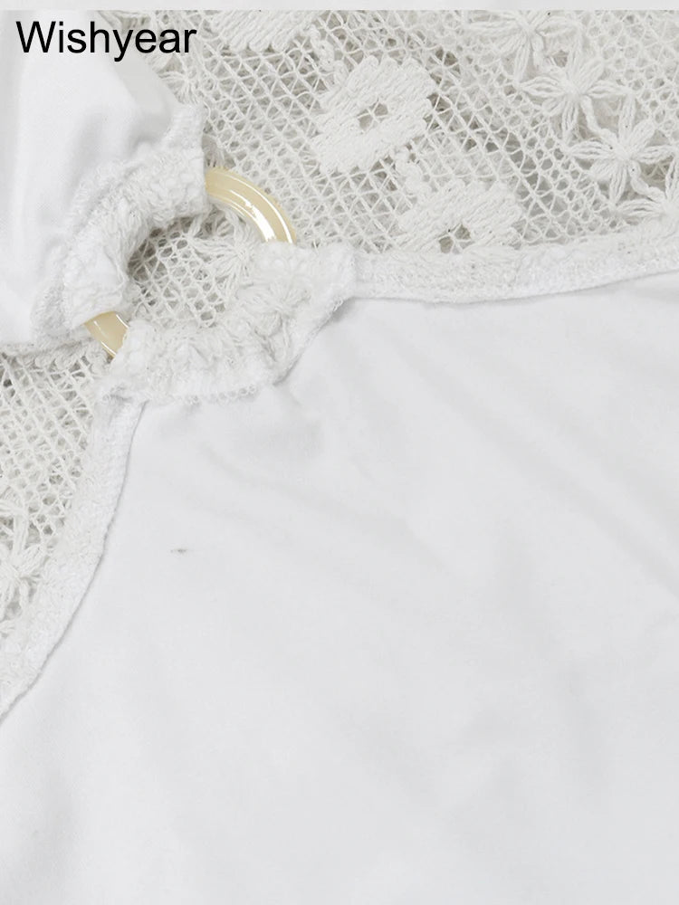 FZ Women's Spaghetti Strap V-Neck Hollow Out Lace See Through Maxi Dress