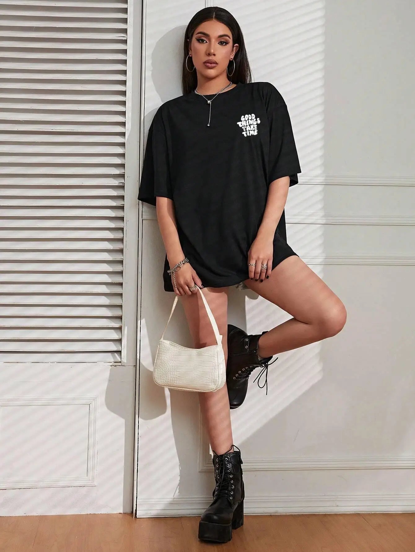 FZ Women's Good Things Take Time Art Letter Oversized Tee - FZwear