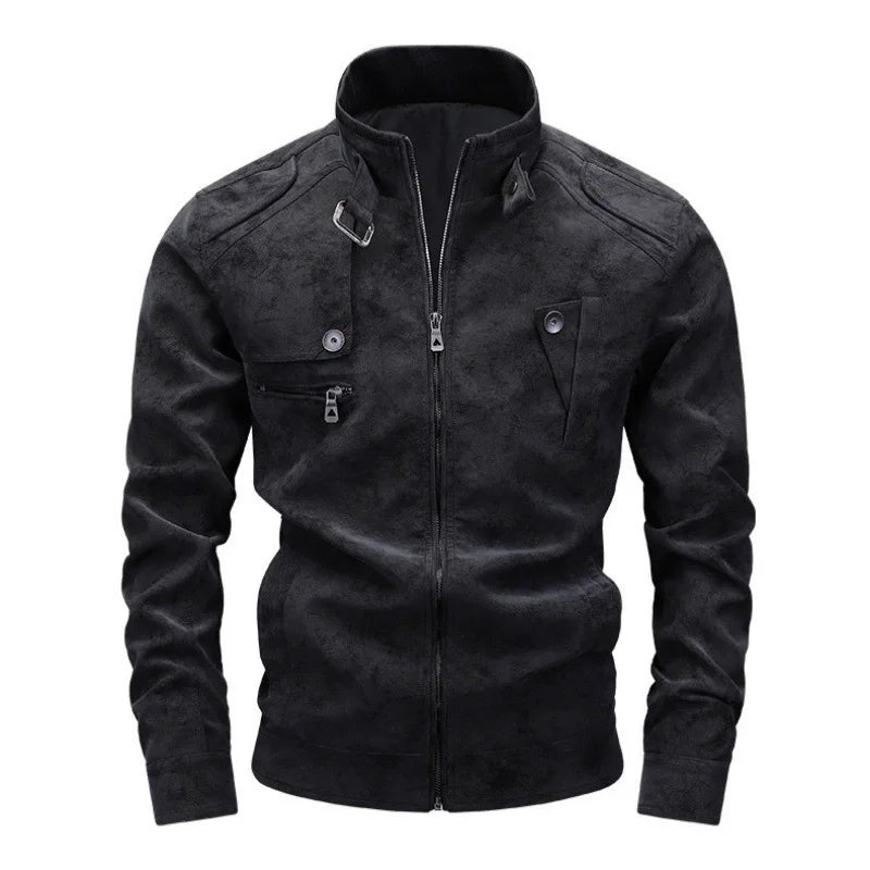FZ Men's Vintage Stand Collar Zipper Streetwear Jacket