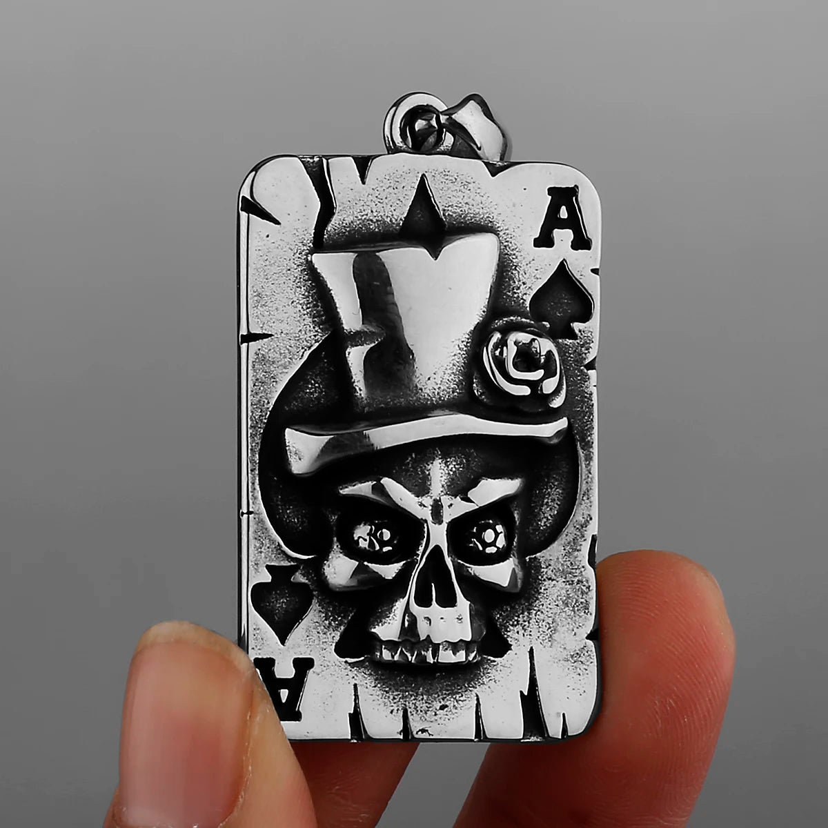 FZ Stainless Steel Ace of Spades Skull Ghost Head Necklace - FZwear