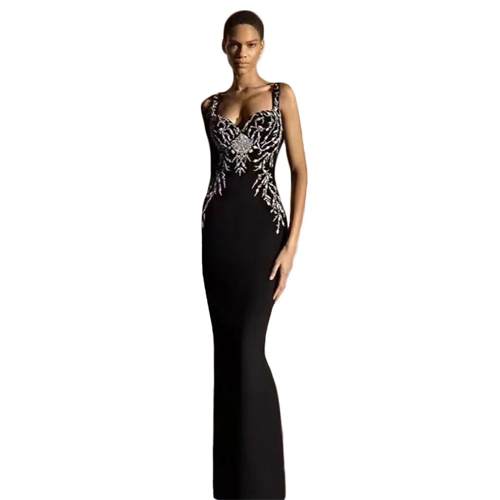 FZ Women's Beading Bandage Spaghetti Strap Evening Dress