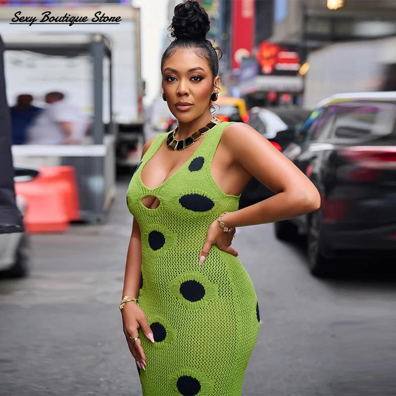 FZ Women's Sexy Knitted  Hollow Out Maxi Dress