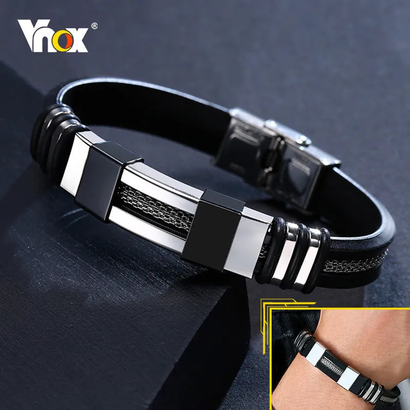 FZ Stainless Steel Grooved Rudder Silicone Mesh Link Bracelet - FZwear