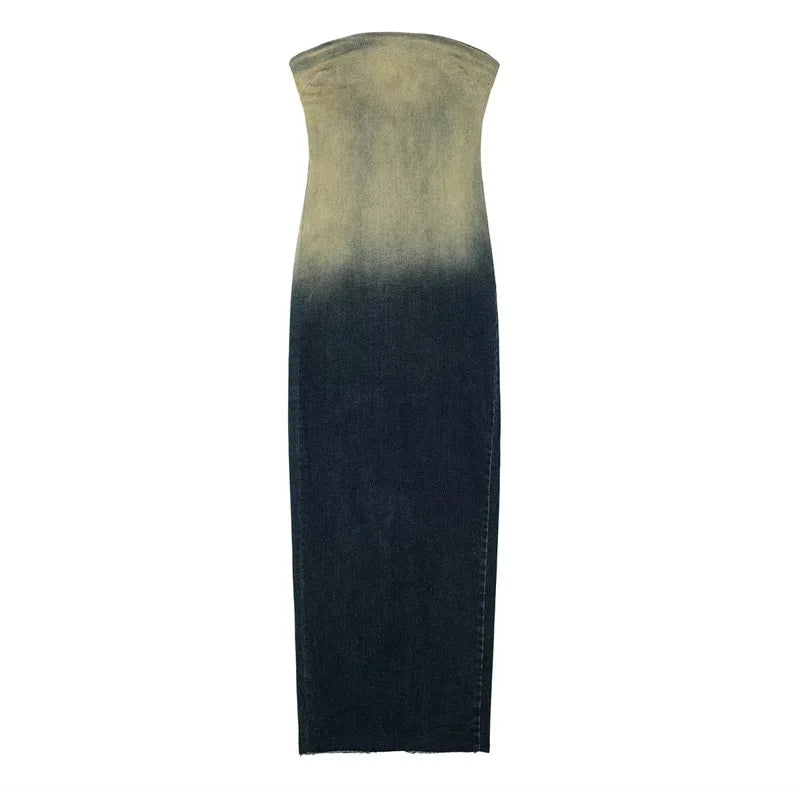 FZ Women's Gradient Strapless Stretch Sexy Denim Dress - FZwear