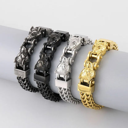 FZ Stainless Steel Multiple Color Double Wolf Hand Wrist Net Chain Bracelet - FZwear