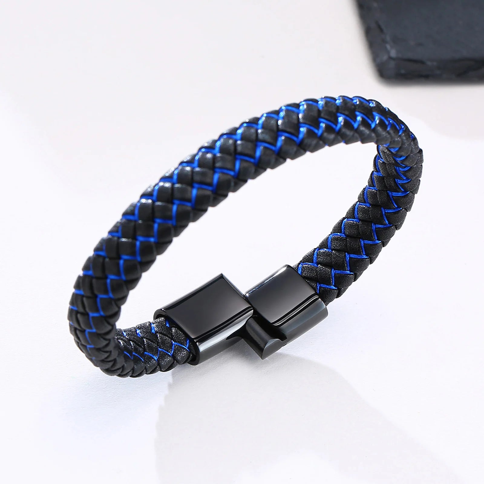 FZ Blue Black Braided Leather A-Z Initial  Bracelet - FZwear