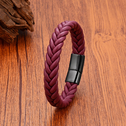 FZ Handmade Woven Leather Wrap Chain Stainless Steel Bracelet