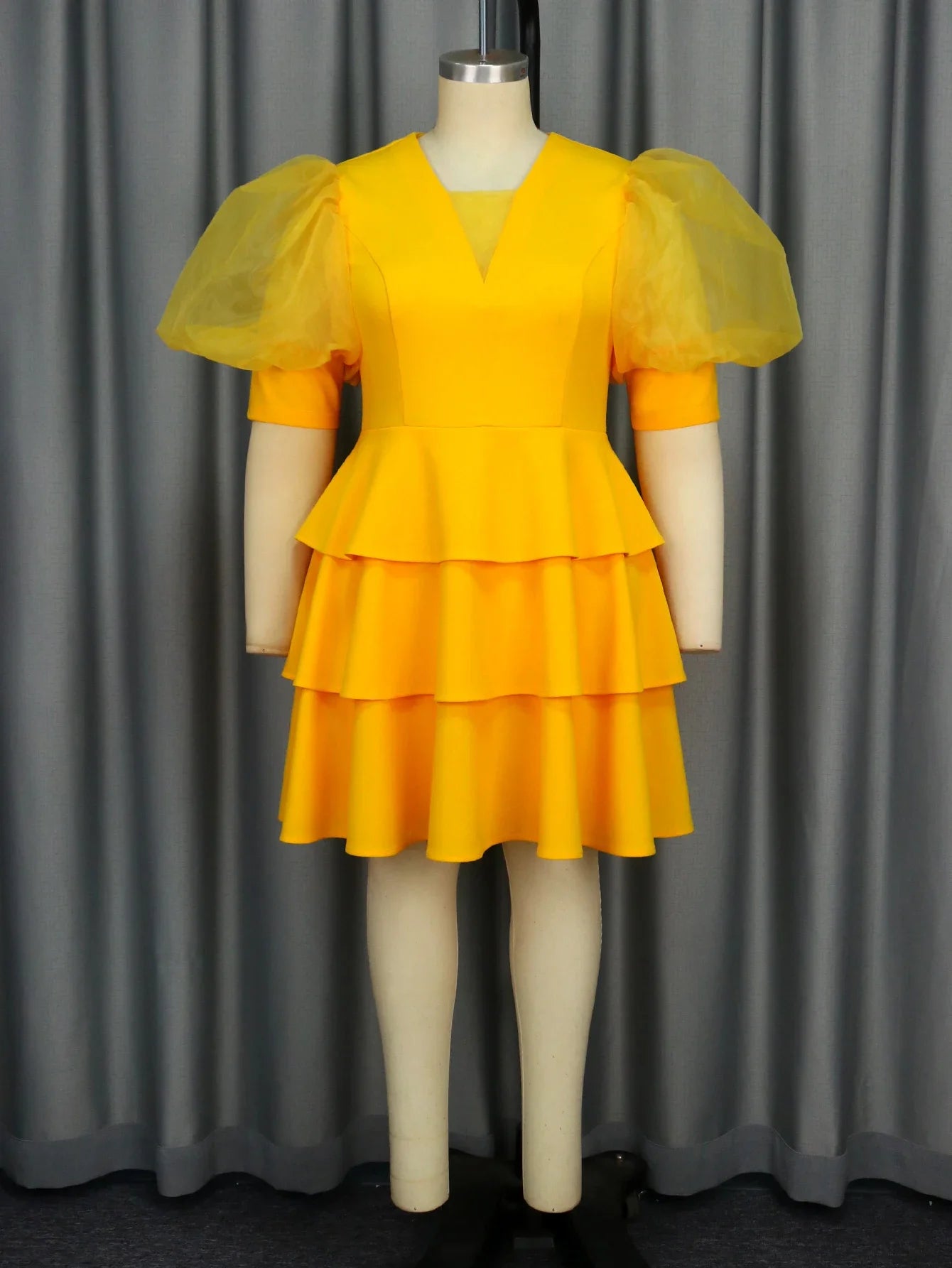 FZ Women's V Neck Puff Sleeve A Line Party Dress