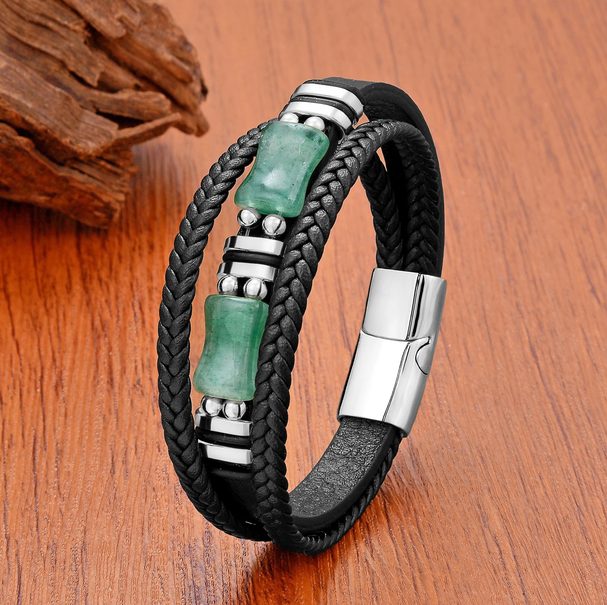 FZ Luxury Natural Geometric Green Stone Stainless Steel Bracelet - FZwear