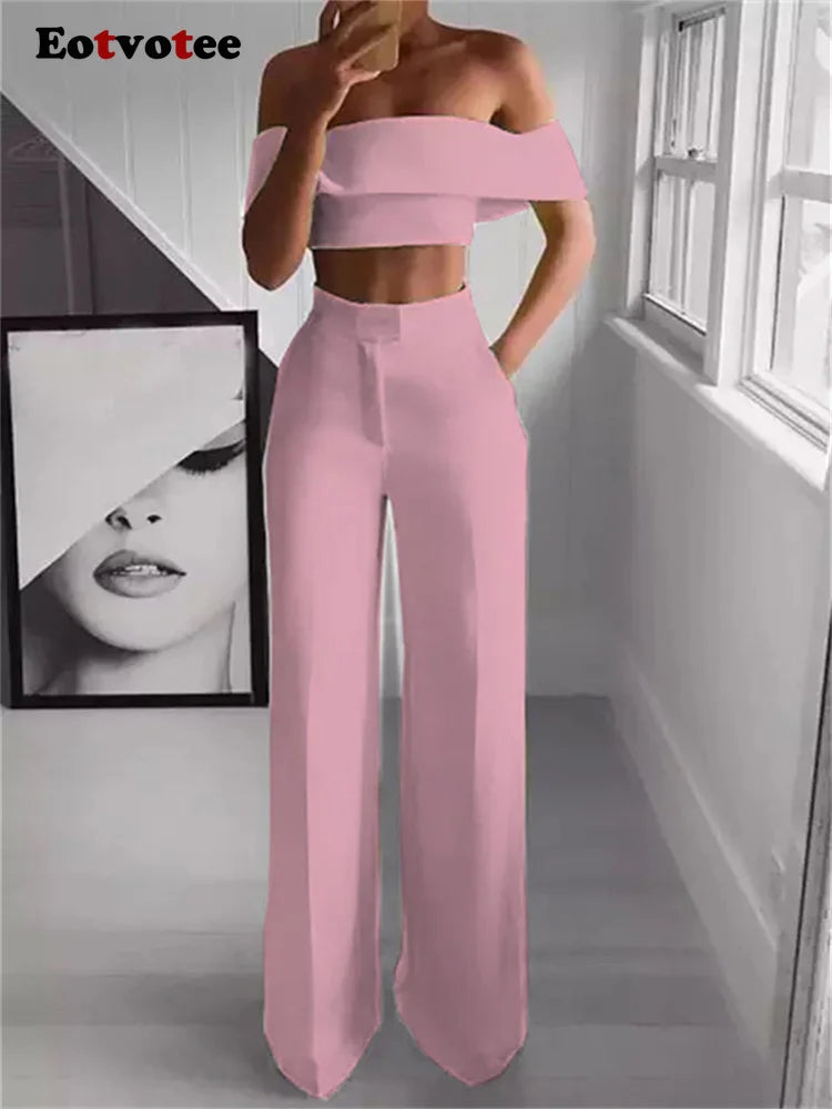 FZ Women's Slash Neck Slim Sexy High Waisted Wide Leg Pants Suit - FZwear