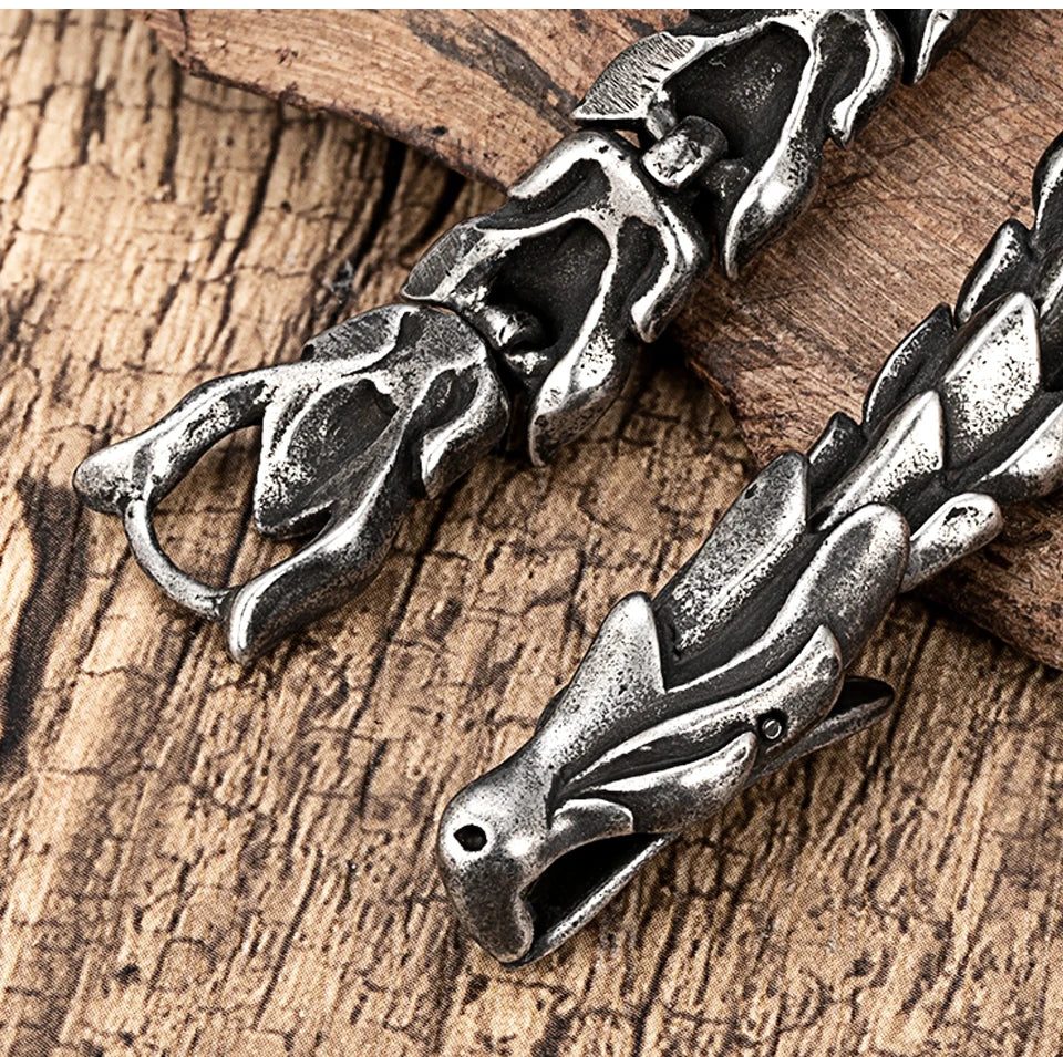 FZ Stainless Steel Retro Dragon Head Bone Bracelet - FZwear