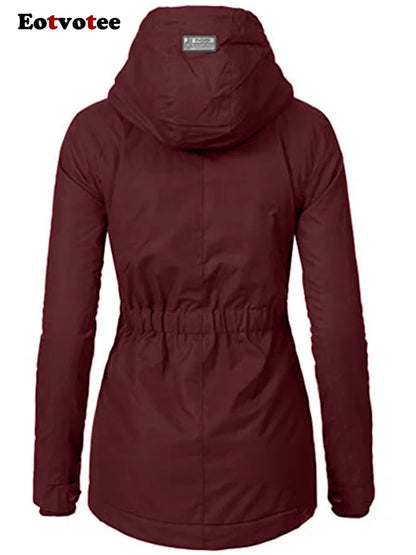 FZ Women's Velvet Parkas Oversized Zipper with A Hood Jacket