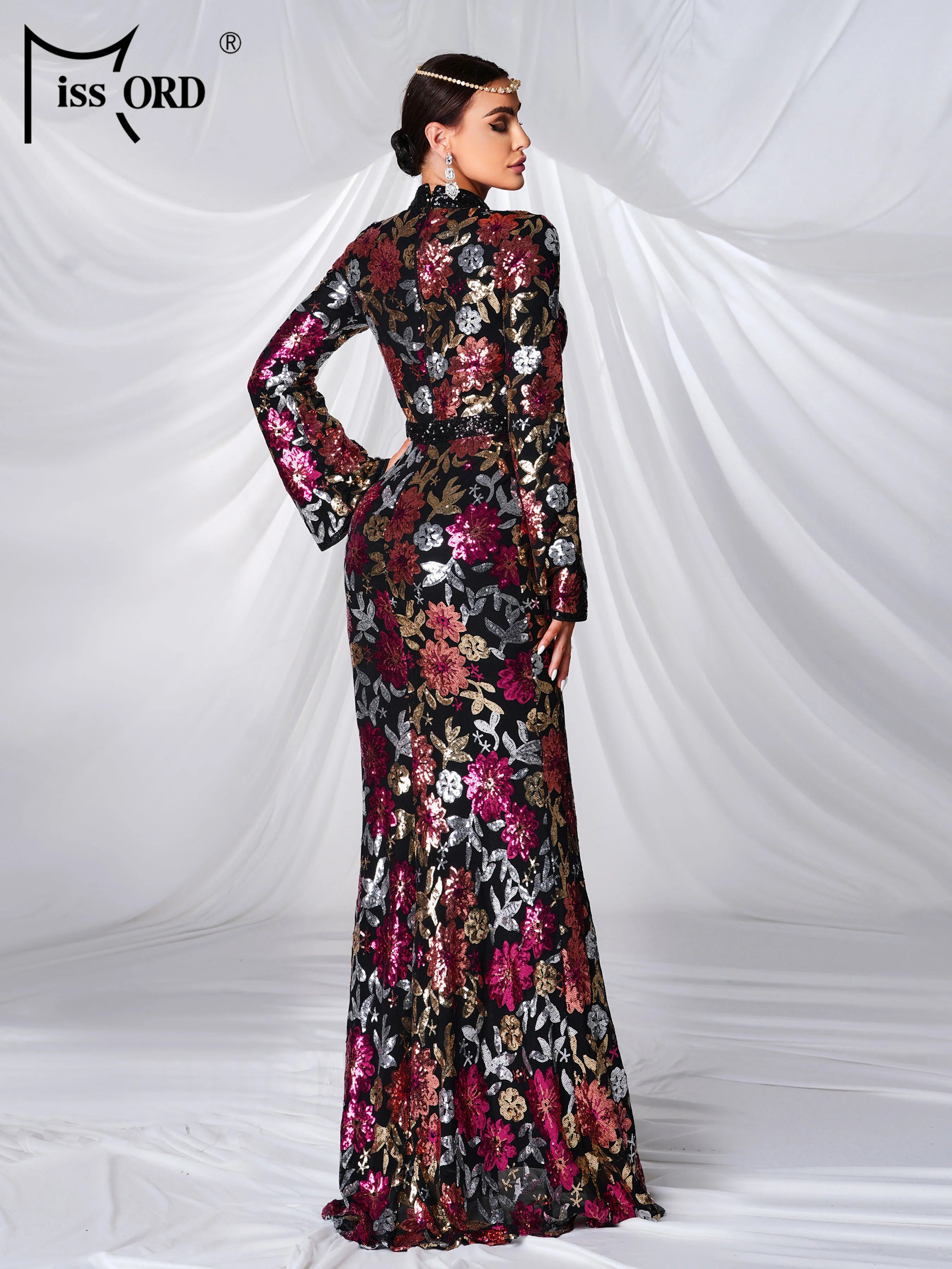 FZ Women's High Neck Long Sleeved Middle Eastern Evening Dress