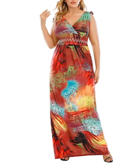 FZ Women's Elastic Waist  High Elasticity Knitted Graffiti Sun Dress - FZwear