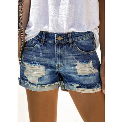 FZ Women's Ripped Hight Waist Casual Tassel Tight Stitch Street Denim Shorts