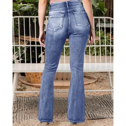 FZ Women's Vintage Middle Waist Slight Flare  High Waist Denim Pants - FZwear