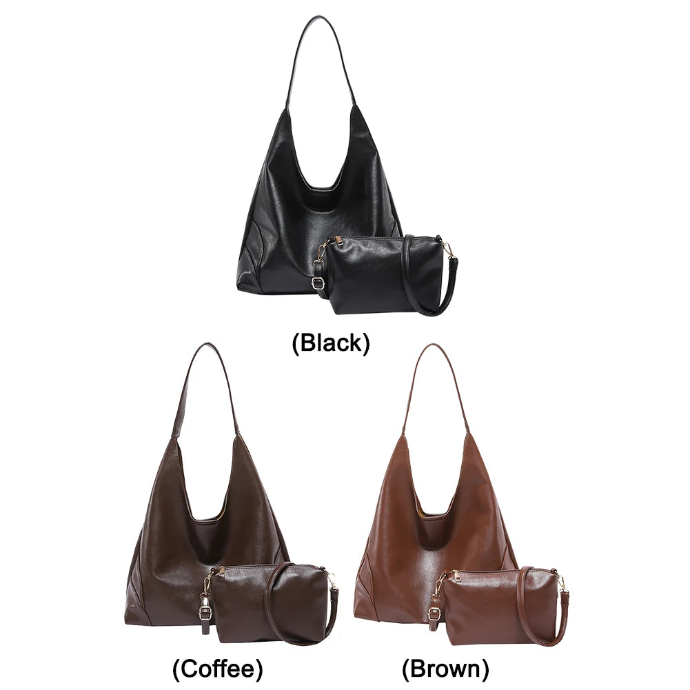 FZ Women's PU Leather Slouchy Adjustable Strap Shoulder Hobo Handbag