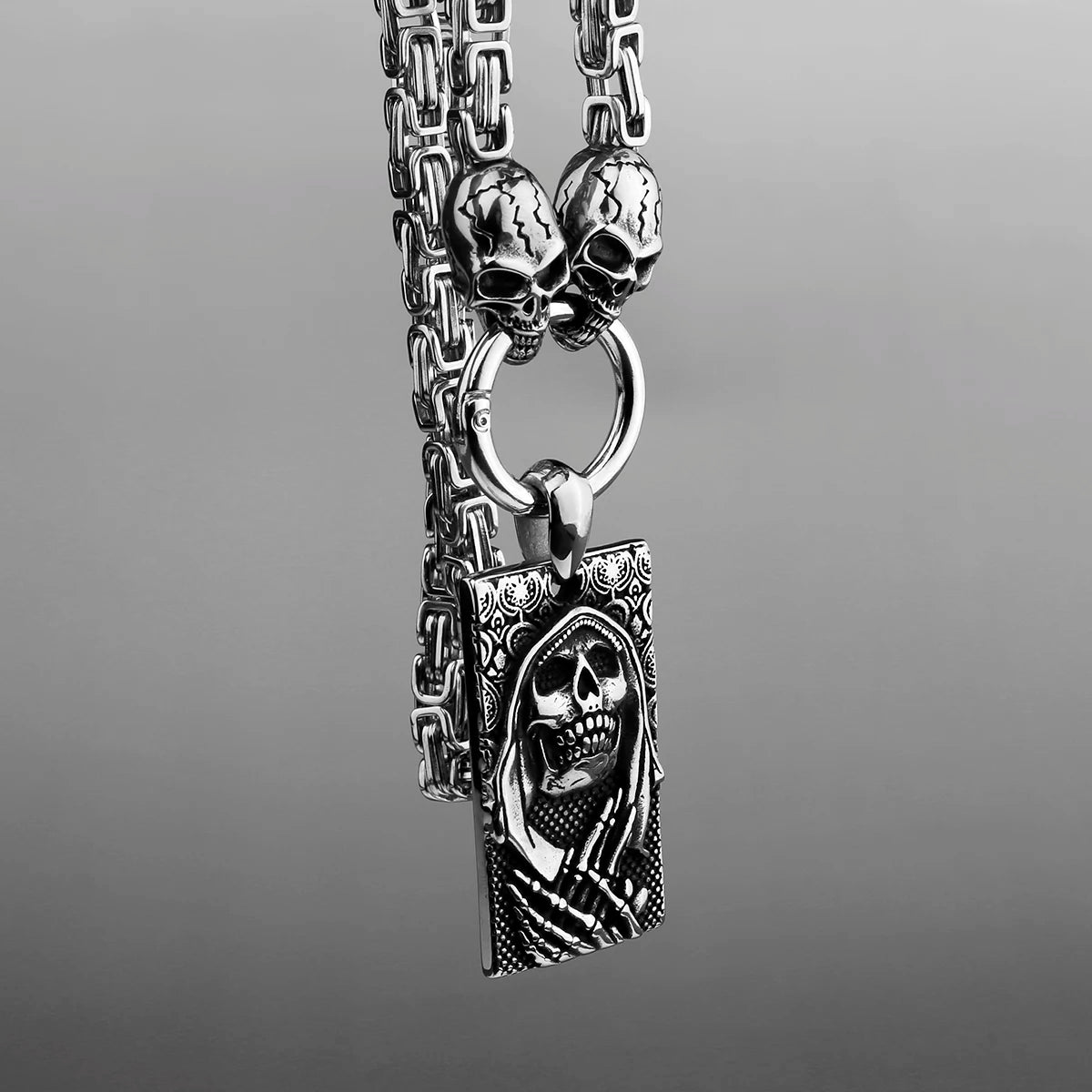FZ Card Skull Retro Fashion Hip Hop Biker Pendant Stainless Steel Necklace - FZwear
