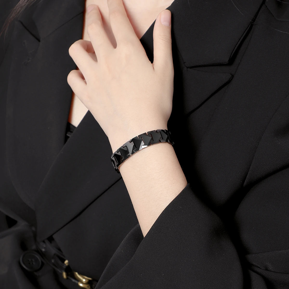 FZ Tungsten Links High Polished Inlay Health Magnetic Stones Bracelet - FZwear