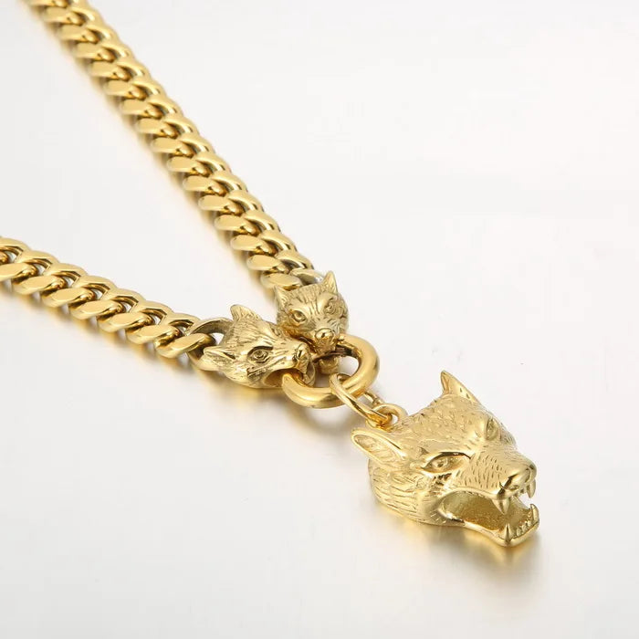 FZ Wolf Head 316L Stainless Steel Cuban Link Pendant Necklace