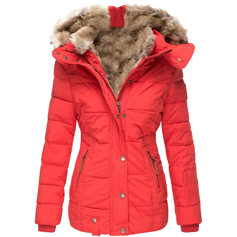 FZ Women's Faux Fur Lining Cotton Puff Slim Fit Long Sleeves Thicken Jacket