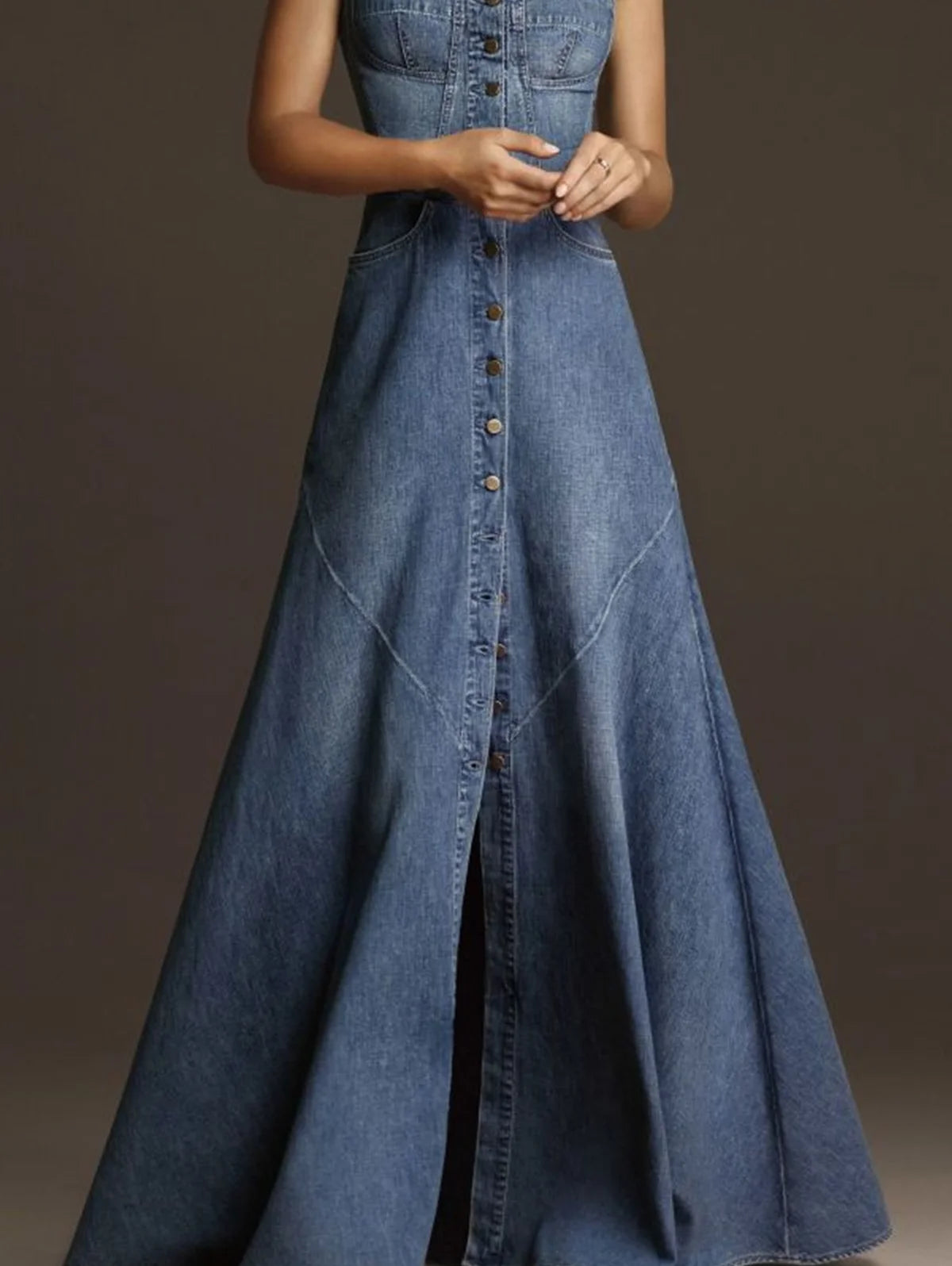 FZ Women's Plus Size Vintage A-line Single Breasted Maxi Denim Dress - FZwear