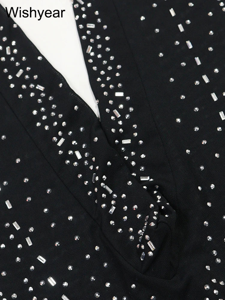 FZ Women's Sleeveless Mesh See Through Rhinestone Jumpsuit