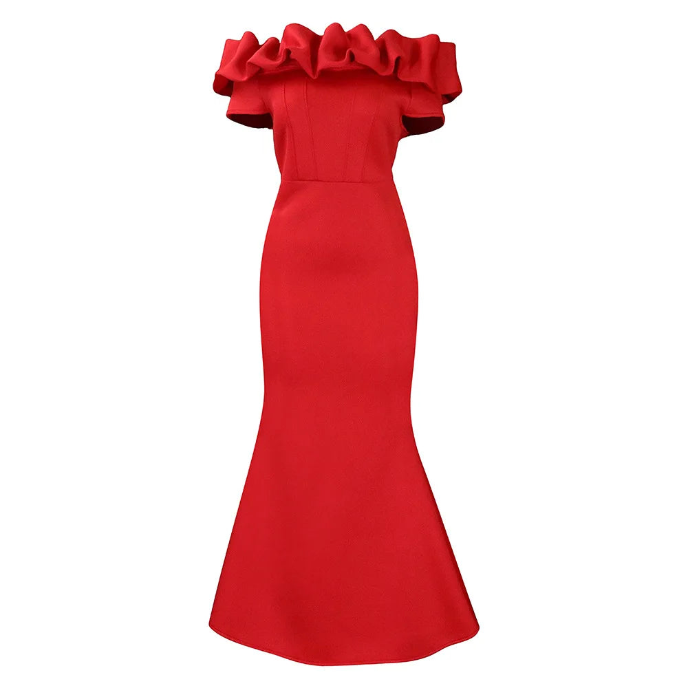 FZ Women's One Shoulder Fishtail Mermaid Maxi Evening Dress
