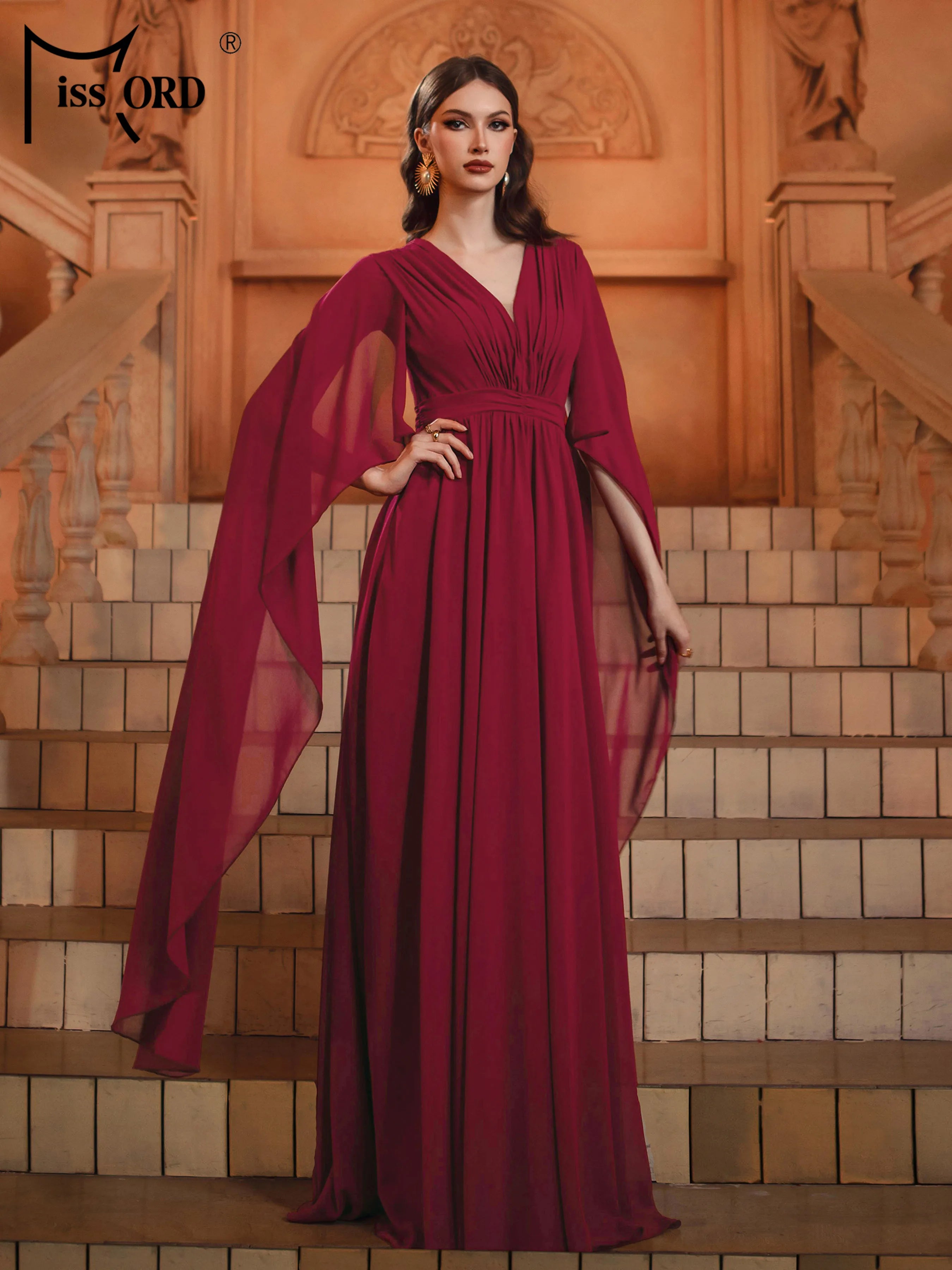 FZ Women's V Neck A Line Evening Chic Maxi Evening Dress