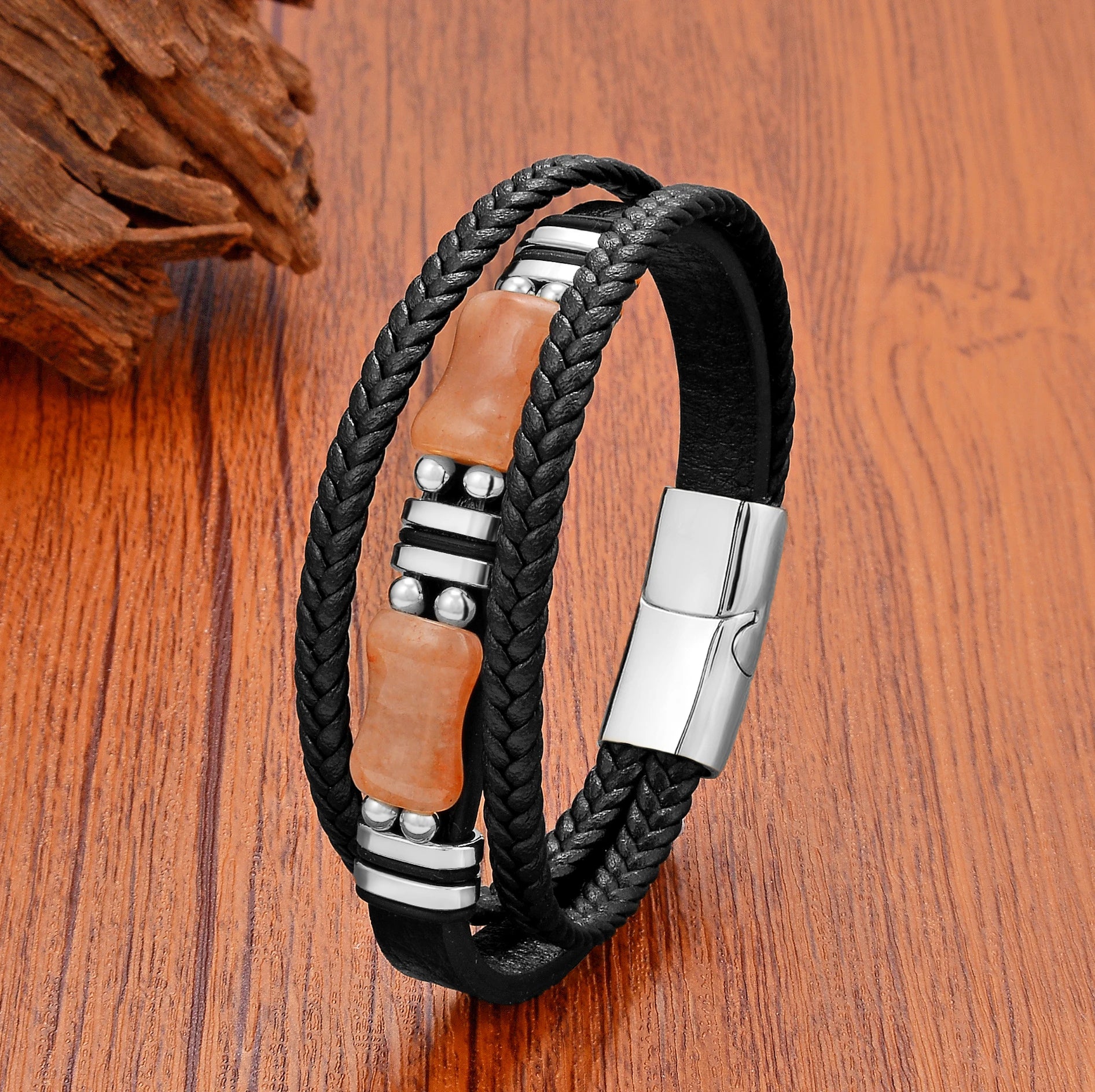 FZ Luxury Natural Geometric Green Stone Stainless Steel Bracelet - FZwear