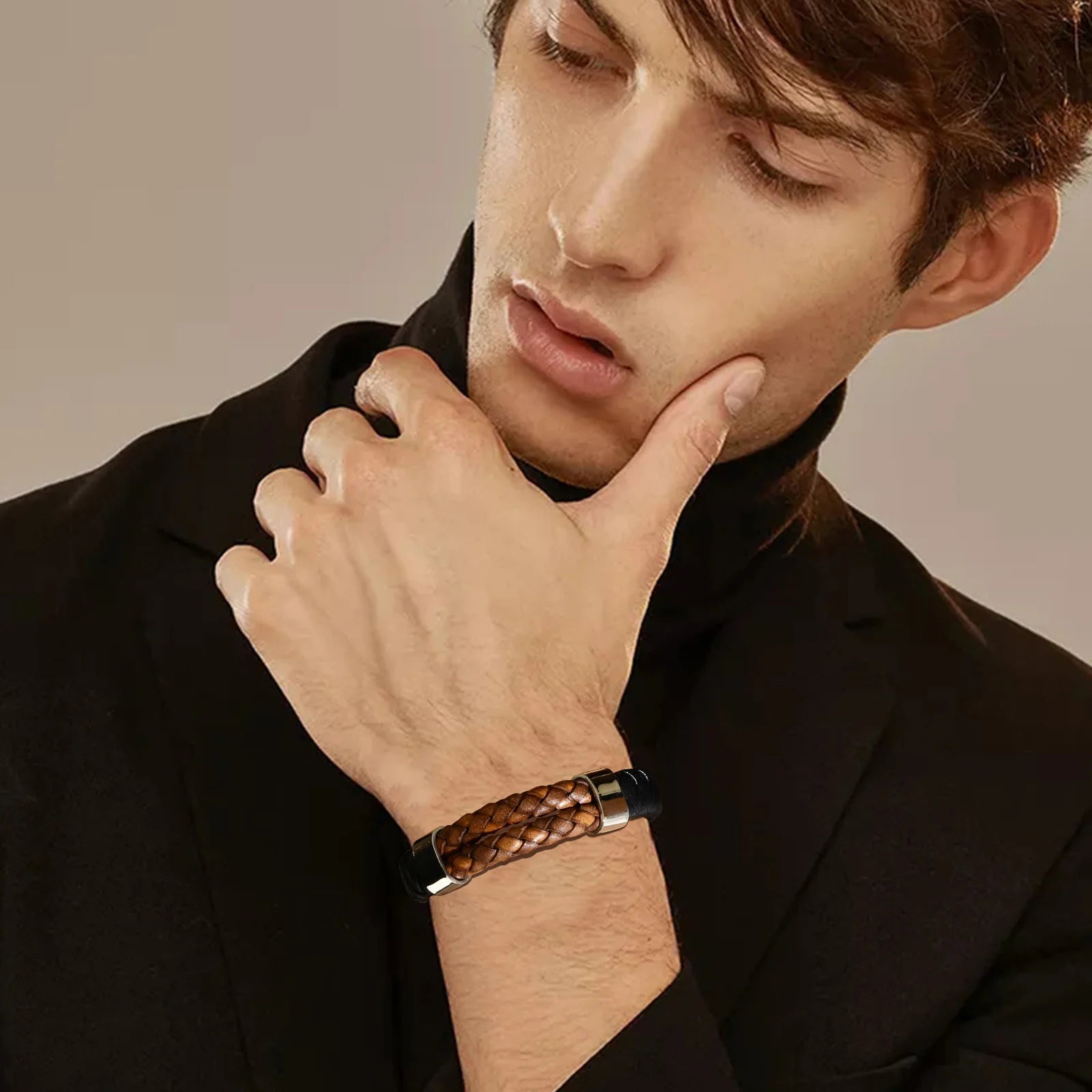 FZ Luxury Genuine Leather Black Braided Bracelet - FZwear