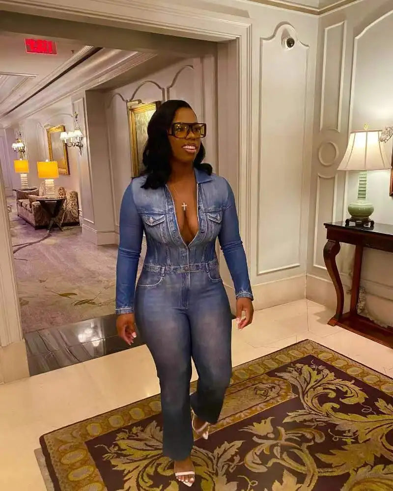 FZ Women's Vintage High Street Straight Wide Leg Denim Jumpsuit - FZwear