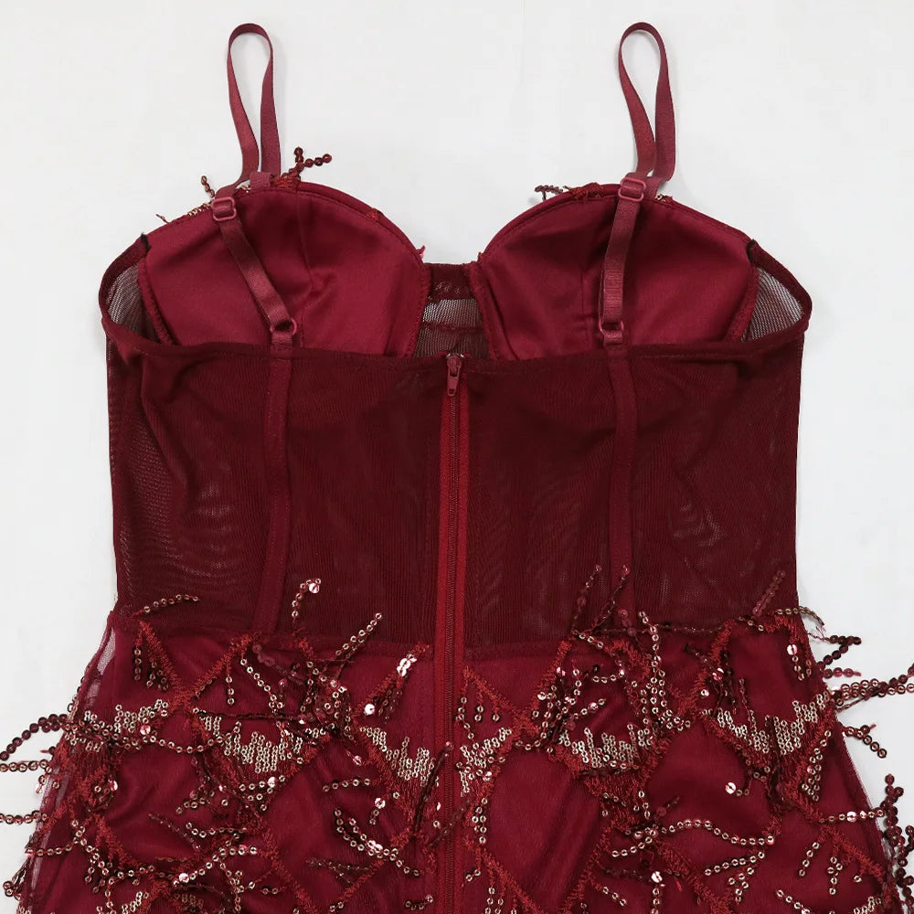 FZ Women's Sequined Suspenders Sheath A- line Evening Dress - FZwear