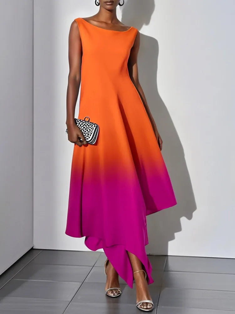 FZ Women's Sleeveless Ombre Midi Slim Fit Evening Dress