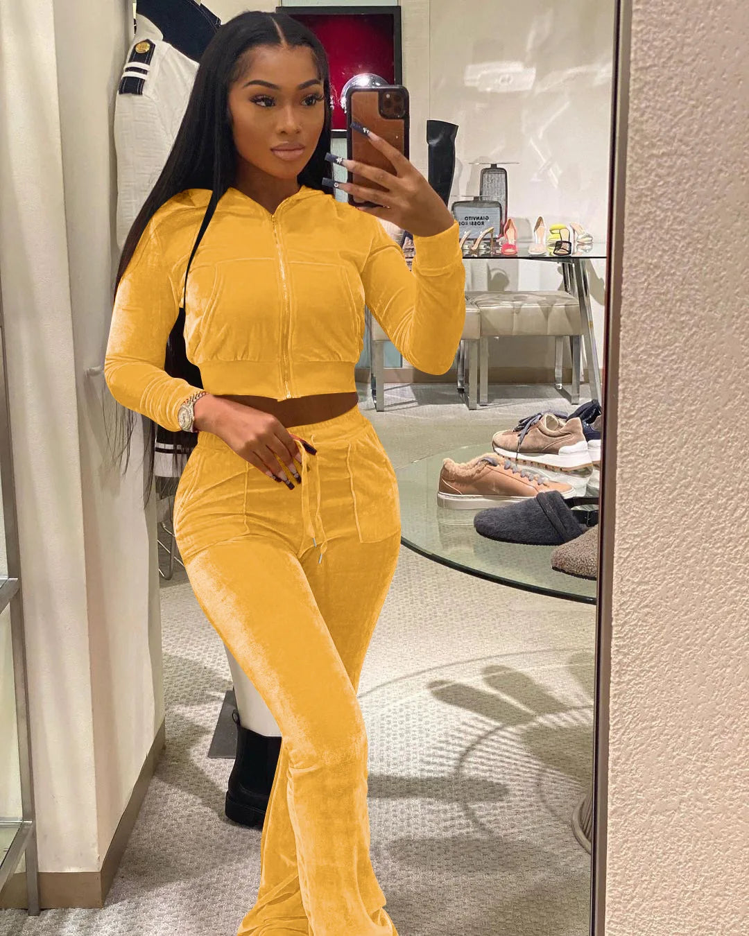 FZ Women's Velvet Jogging Wide-Leg Two Piece Pants Suit - FZwear