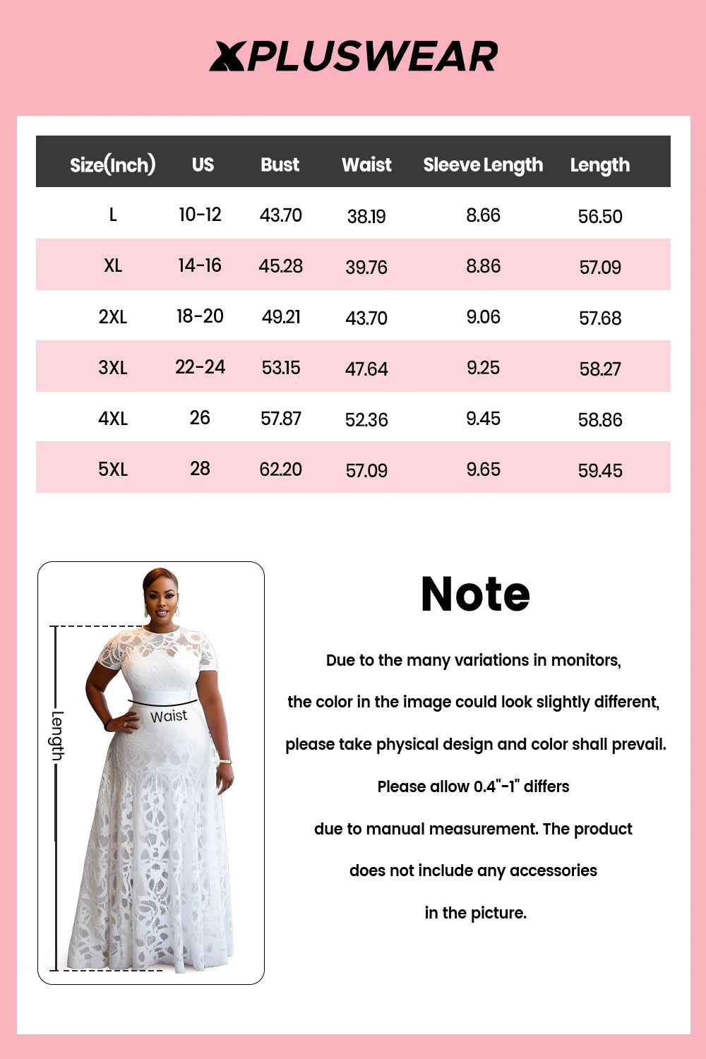 FZ Women's Plus Size Round Neck Short Sleeve Lace Maxi Dress